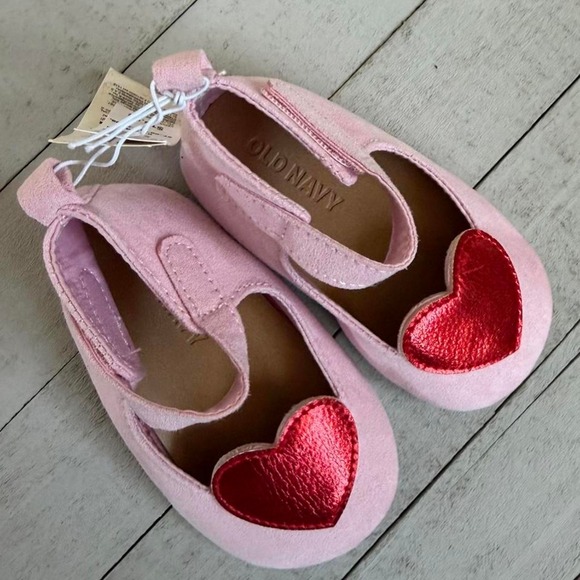 Old Navy Other - Old Navy Pink & Red Heart Mary Jane Ballet Flats 6-12mos